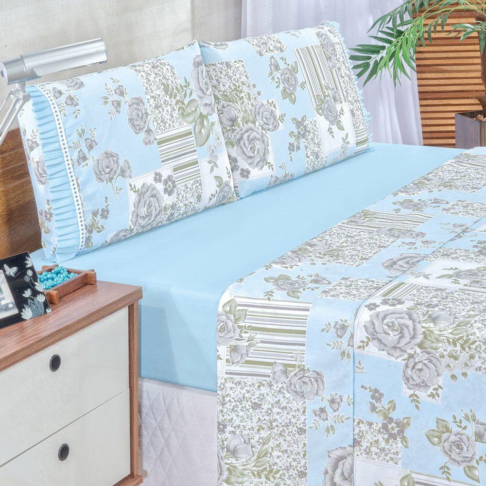 Jogo De Cama Lençol Queen Minuano 4 Peças - Azul - 100% Algodão - 5