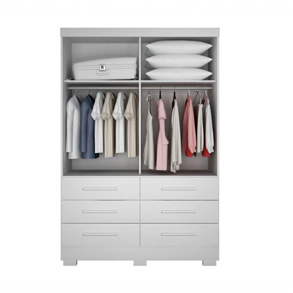 Guarda Roupa Solteiro Com Espelho 2 Portas 6 Gavetas - Buriti-branco - Móveis Novo Horizonte - 3