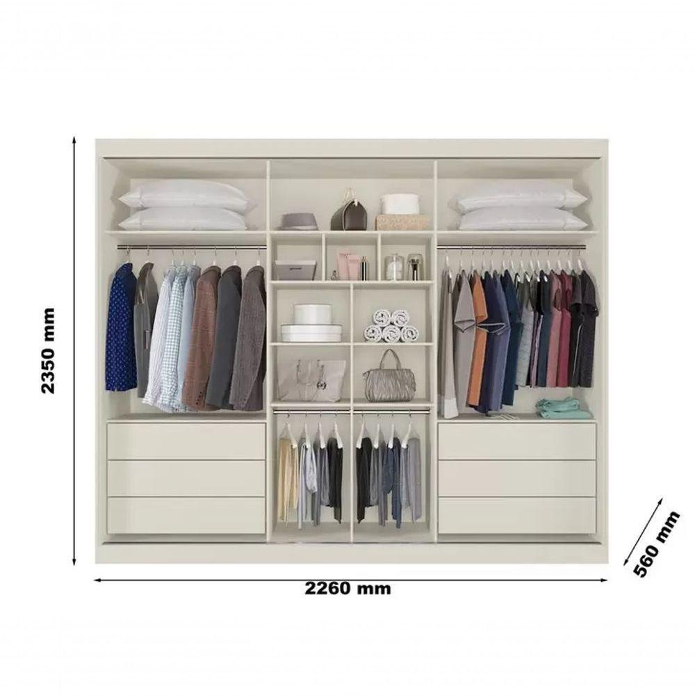 Guarda Roupa Casal 3 Portas Com Espelho - Horizonte-peroba-off White - Móveis Europa - 3
