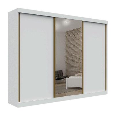 Guarda Roupa Casal São Paulo 3 Portas com Espelho 6 Gavetas Branco MDF