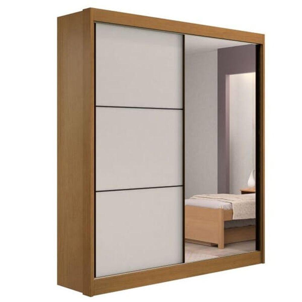 Guarda Roupa Solteiro Com Espelho 2 Portas 3 Gavetas - Athenas -cinamomo-off White - Móveis D'doro - 1