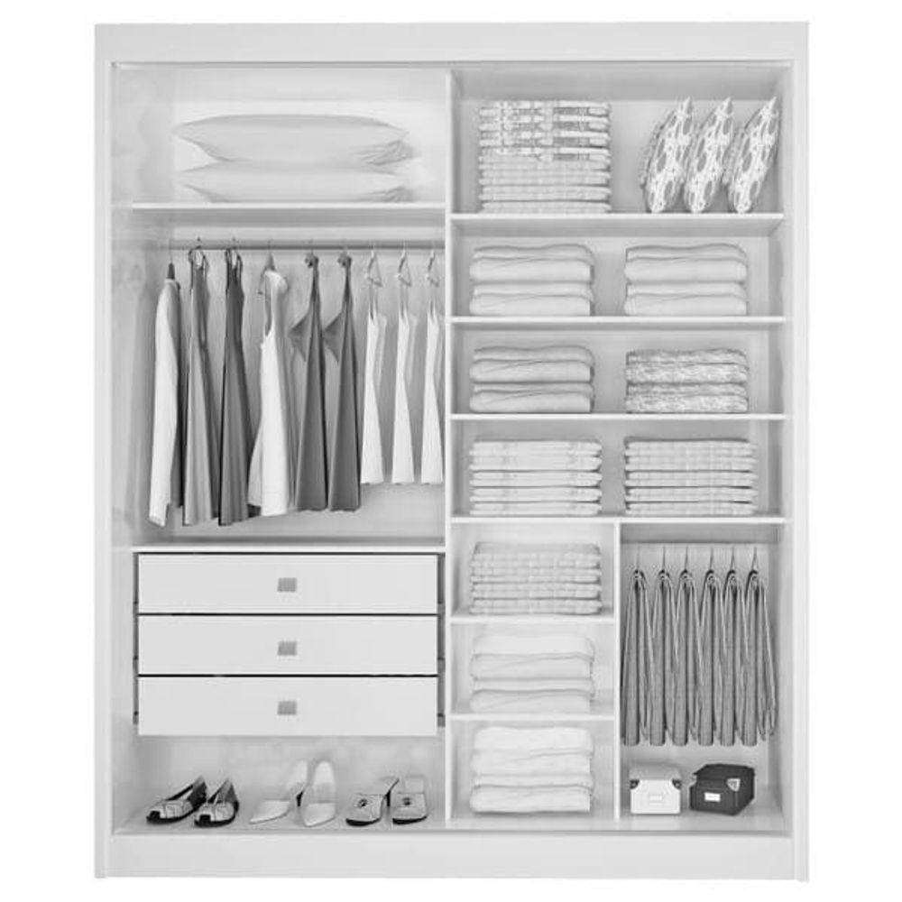 Guarda Roupa Solteiro Com Espelho 2 Portas 3 Gavetas - Athenas -cinamomo-off White - Móveis D'doro - 2