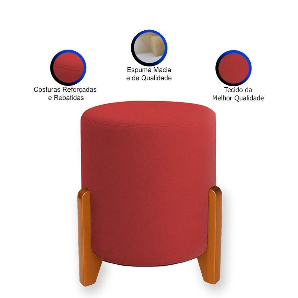Puff Orgânico Boucle Thor Com Pés De Madeira Vermelho - 3