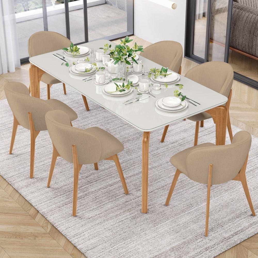 Kit 02 Cadeiras De Jantar E Estar Living Estofada Mia L02 Linho Bege Escuro - Lyam Decor - 2