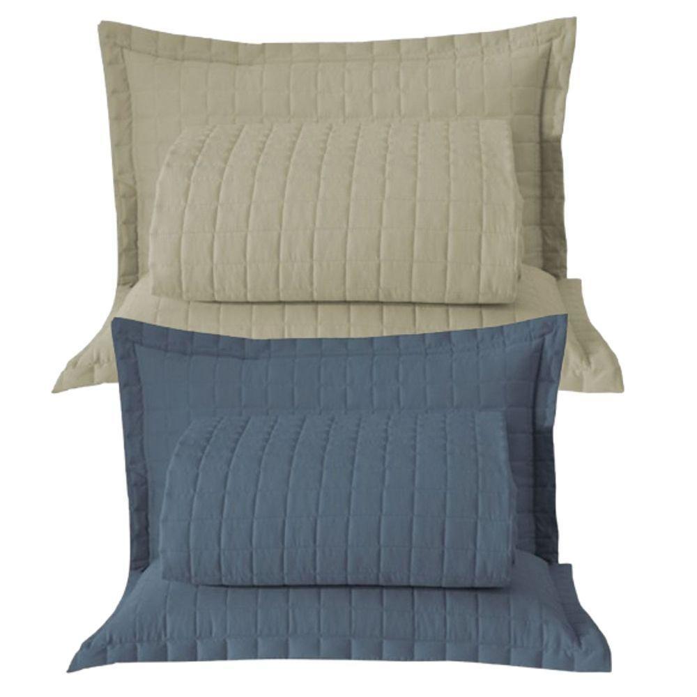 Combo 2 Kit Cobre Leito Colcha Monaco Casal Dupla Face - Caqui - Azul - 100% Poliéster - 1