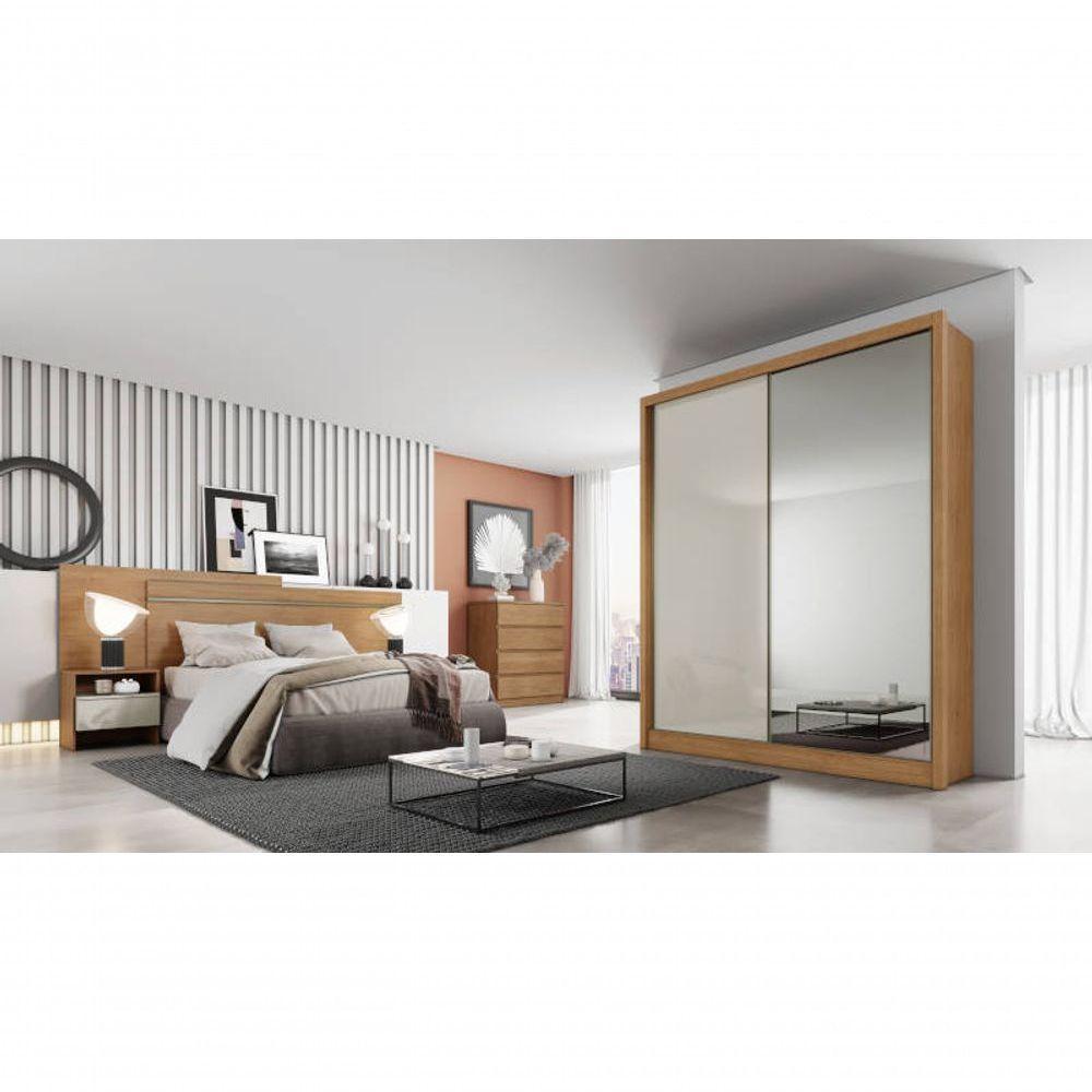 Guarda Roupa Solteiro Com Espelho Mdf 3 Gavetas - Toledo-cumaru-fendi - Móveis Novo Horizonte - 1