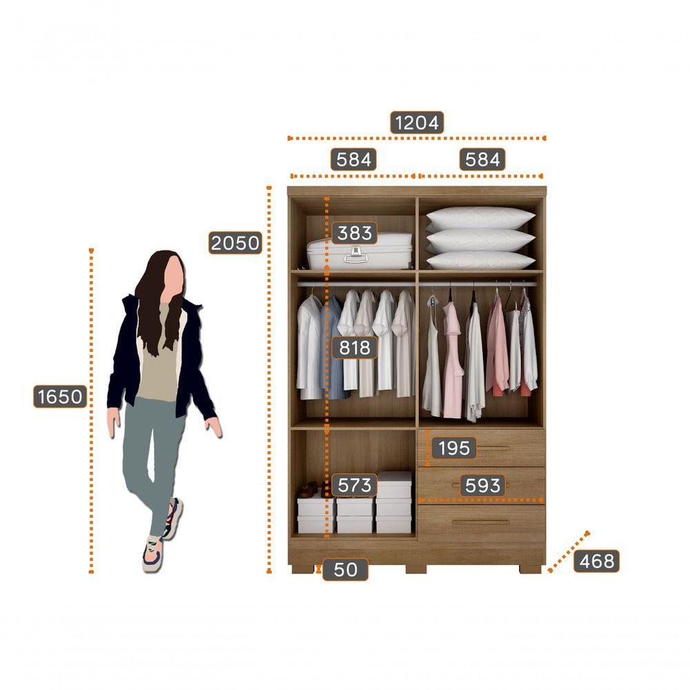 Guarda Roupa Solteiro Com Pés 4 Portas 3 Gavetas - Berlim-cumaru-fendi - Móveis Novo Horizonte - 4