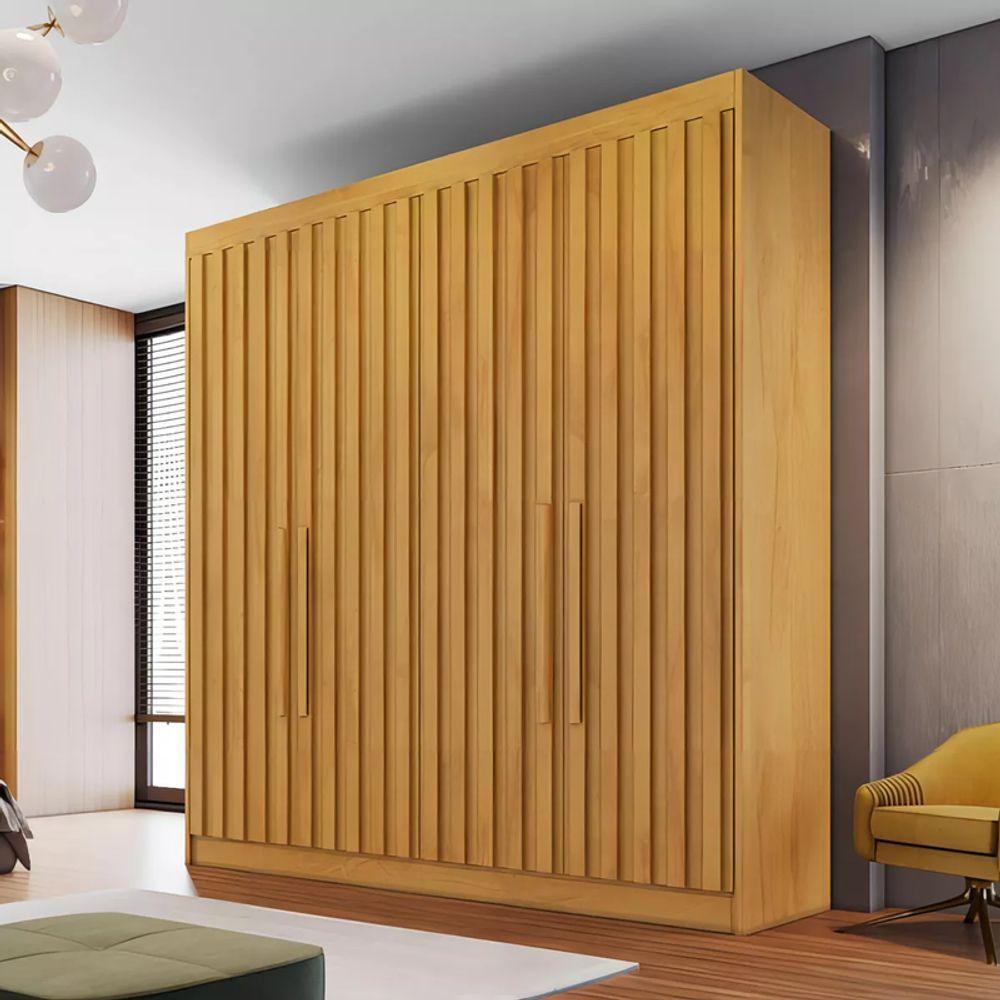 Guarda Roupa Solteiro Ripado 4 Portas 3 Gavetas - Potente-peroba - Móveis Europa - 1