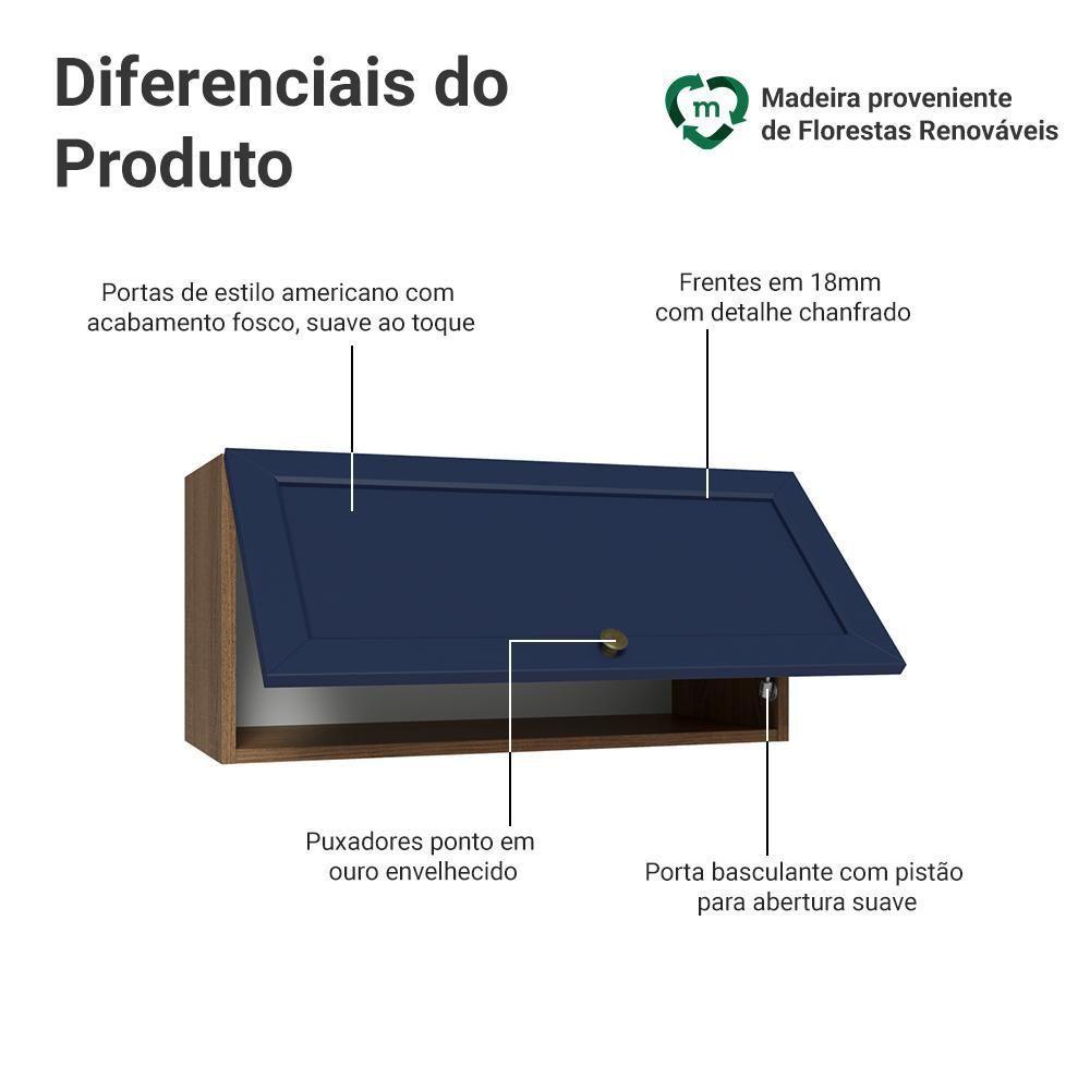 Armário Aéreo 70 Cm 1 Porta Basculante Vik Madesa Rustic/azul - 3