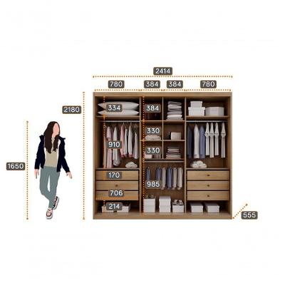 Guarda Roupa Casal Palazzo 3 Portas Correr 6 Gavetas Cumaru-Fendi MDF
