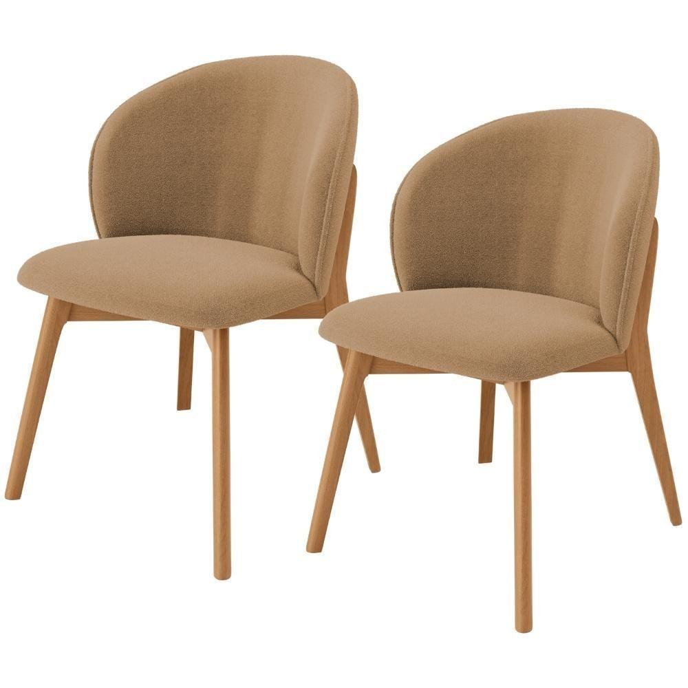 Kit 02 Cadeiras De Jantar E Estar Living Estofada Mia L02 Bouclê Mostarda - Lyam Decor - 1