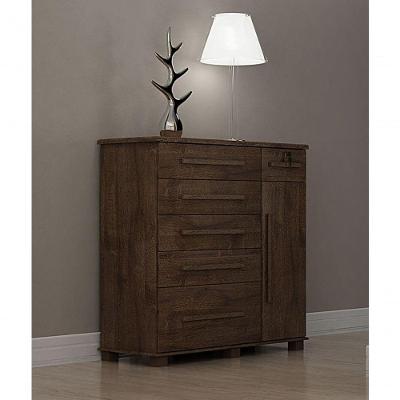 Cômoda para Quarto com Sapateira 046 Canion 6 Gavetas em MDF com Puxador Amadeirado