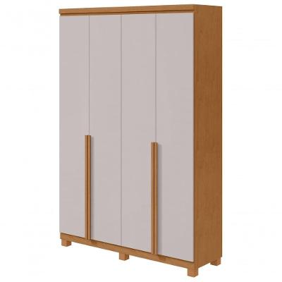 Guarda Roupa Solteiro Alonzo 4 Portas de Bater 2 Gavetas Amêndoa Clean?off White MDF