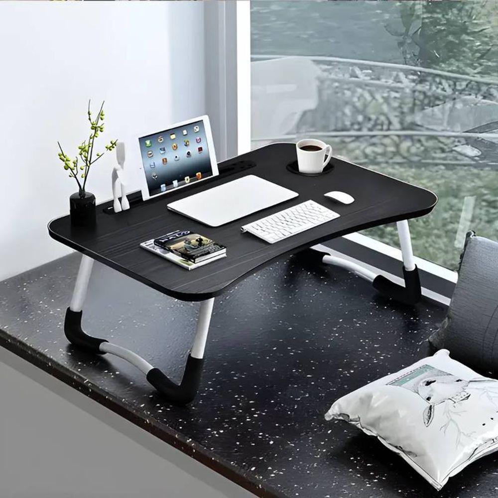 Mesa De Colo Preta Portátil Dobrável Suporte Copo E Tablet - 2