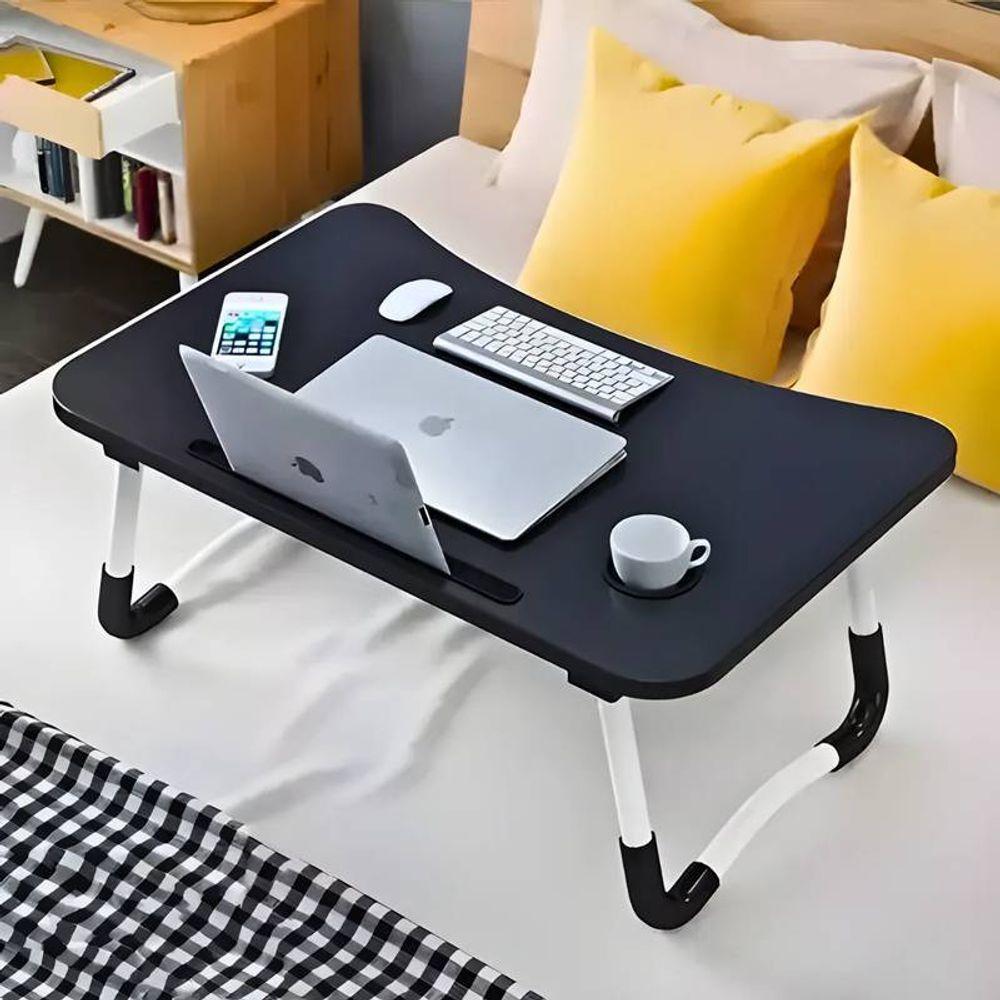 Mesa De Colo Preta Portátil Dobrável Suporte Copo E Tablet - 3