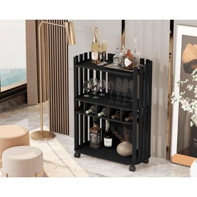 Aparador Luxo Prateleiras Com Adega Ripado 4110 Preto