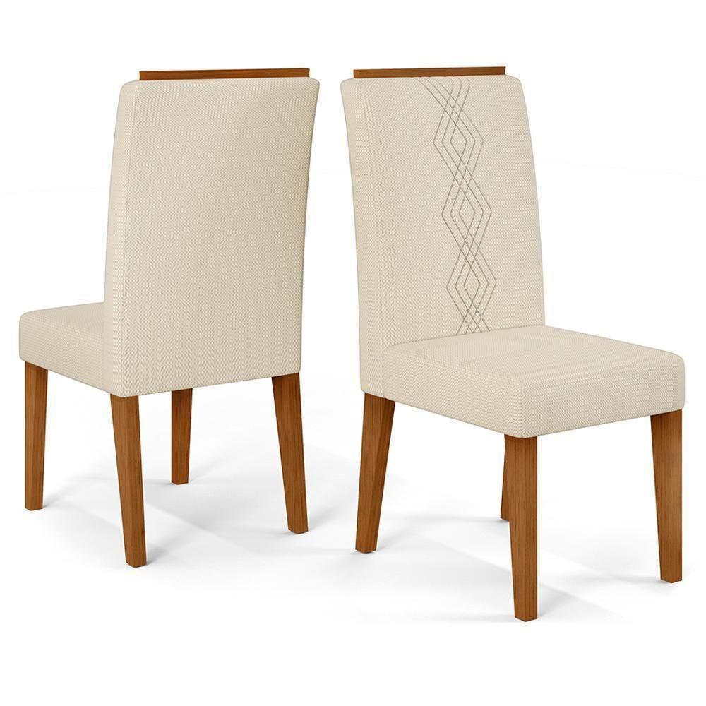 Kit 2 Cadeiras De Jantar Estofadas Yasmin Dj Moveis Linho Neve Freijo - 1