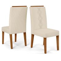 Kit 2 Cadeiras De Jantar Estofadas Yasmin Dj Moveis Linho Neve Freijo - 1
