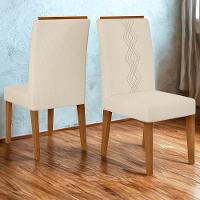 Kit 2 Cadeiras De Jantar Estofadas Yasmin Dj Moveis Linho Neve Freijo - 2