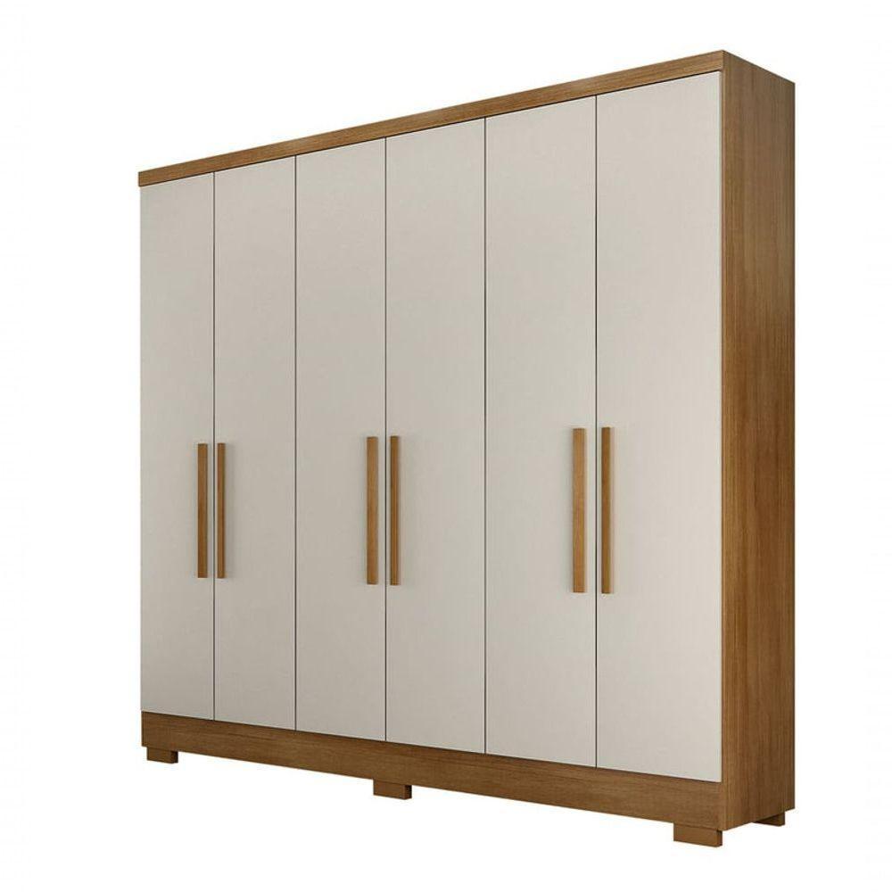 Guarda Roupa Solteiro Com Pés 6 Portas 4 Gavetas - Milly-cumaru Off White - Móveis Novo Horizonte - 2