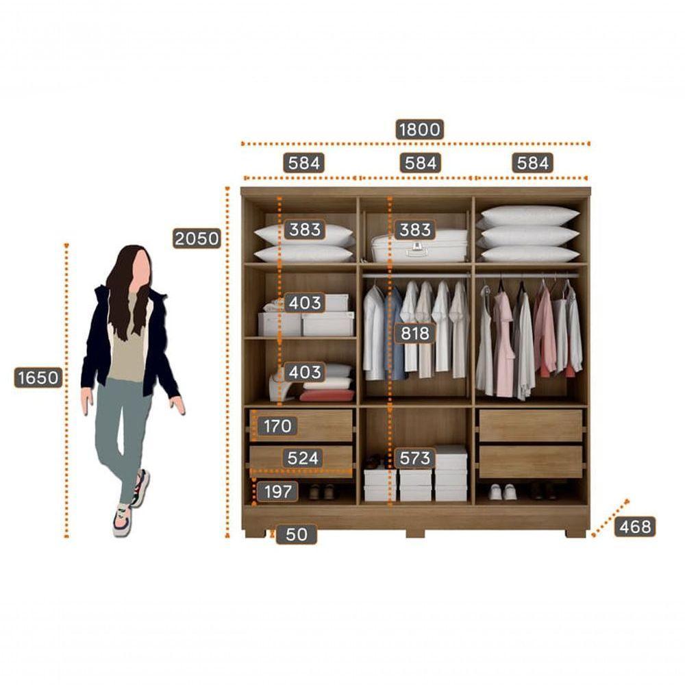 Guarda Roupa Solteiro Com Pés 6 Portas 4 Gavetas - Milly-cumaru Off White - Móveis Novo Horizonte - 4