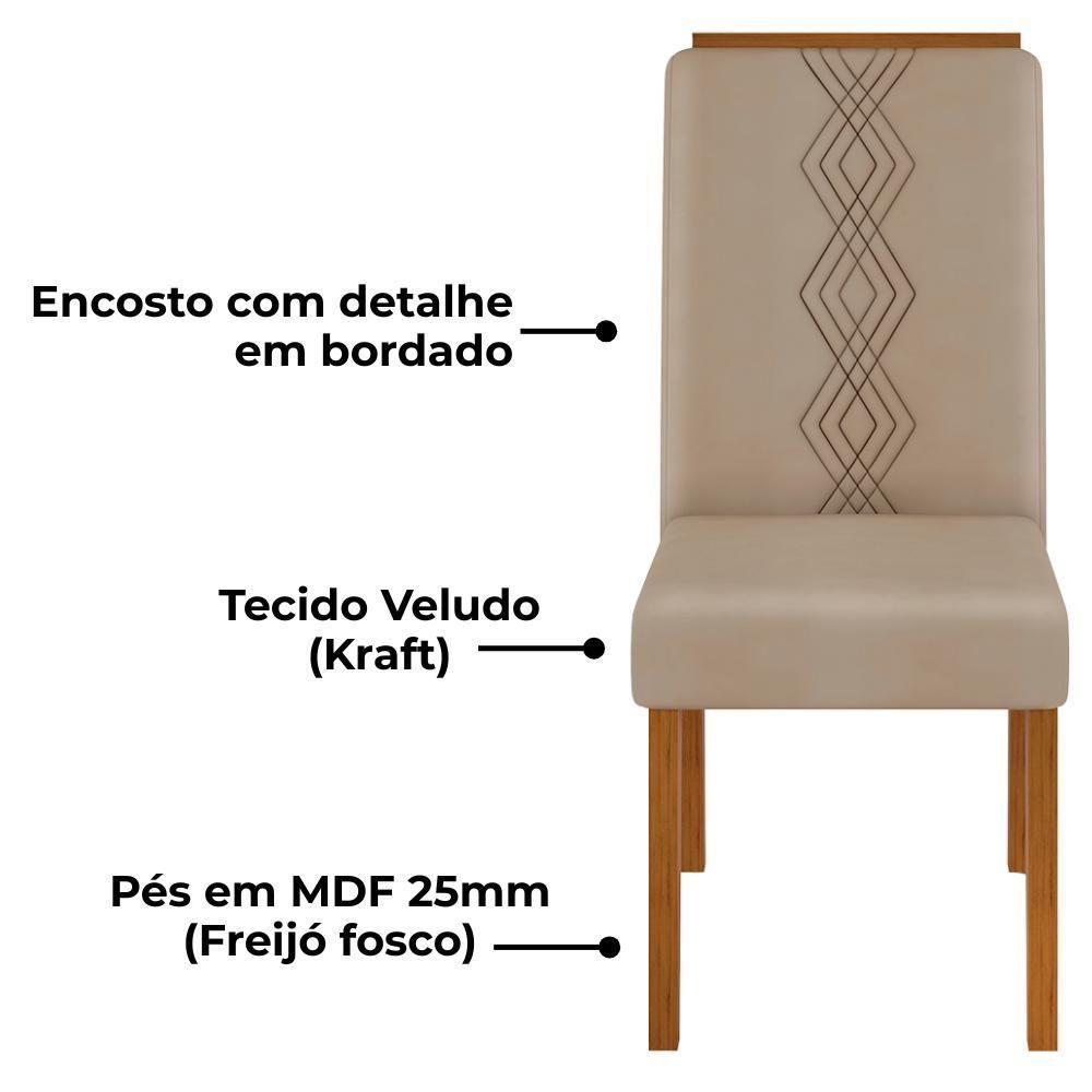 Kit 2 Cadeiras De Jantar Estofadas Yasmin Dj Moveis Veludo Kraft Freijo - 5