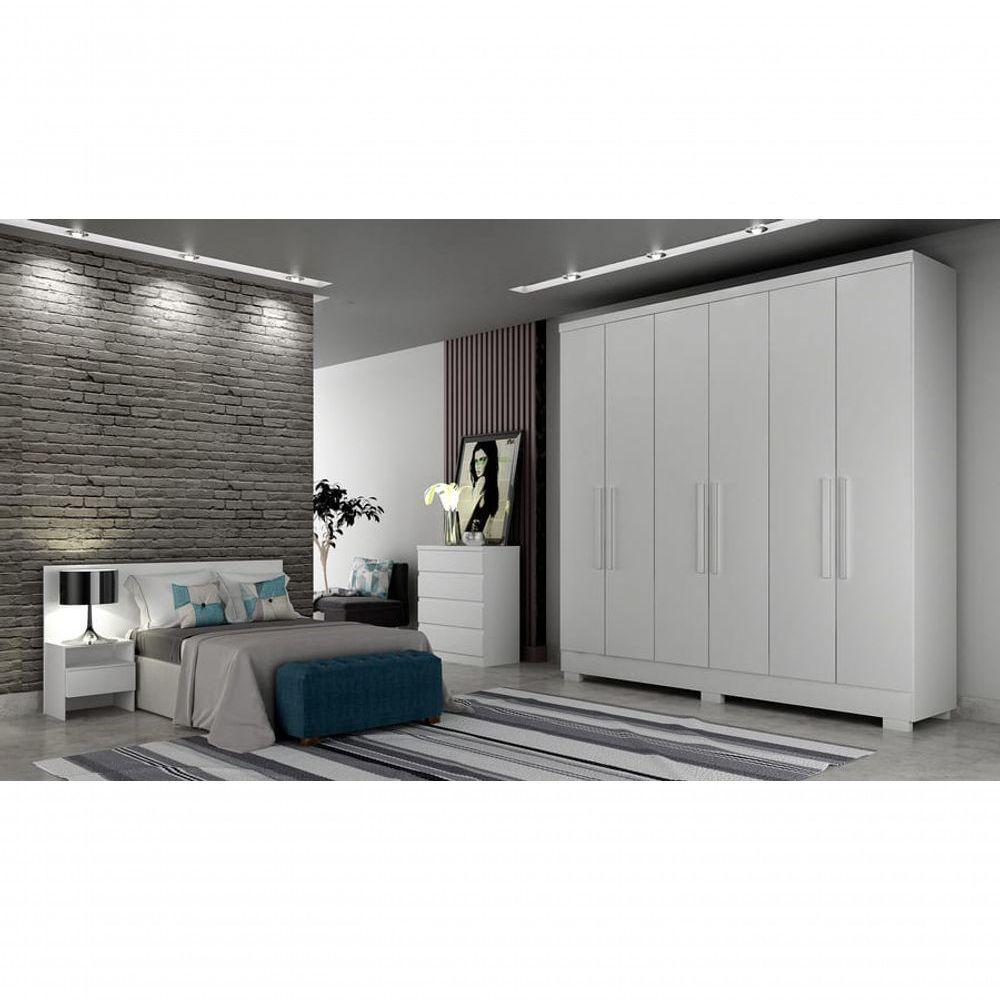 Guarda Roupa Solteiro Com Pés 6 Portas 4 Gavetas - Veneza-branco - Móveis Novo Horizonte - 1