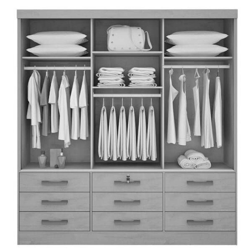 Guarda Roupa Casal Com Espelho 3 Portas 9 Gavetas - Meridian -cinamomo-off White - Móveis D'doro - 2