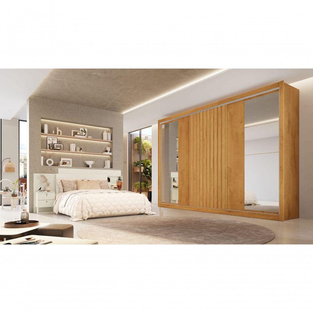 Guarda Roupa Casal Com Espelho 3 Portas 6 Gavetas - Vitoria-peroba - Móveis Europa - 1