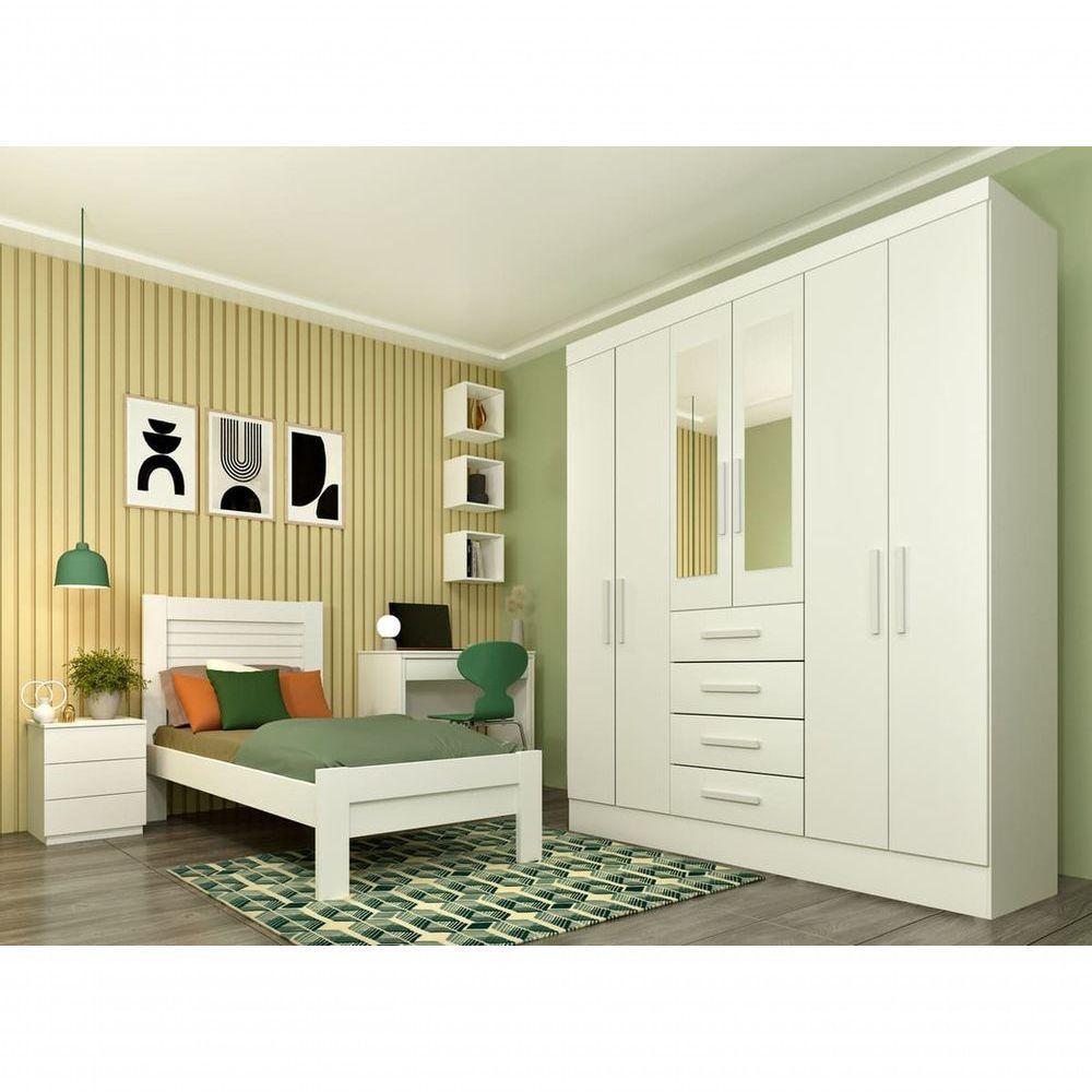 Guarda Roupa Casal Com Espelho 6 Portas 4 Gavetas - Arizona-neve - Tcil Móveis - 1