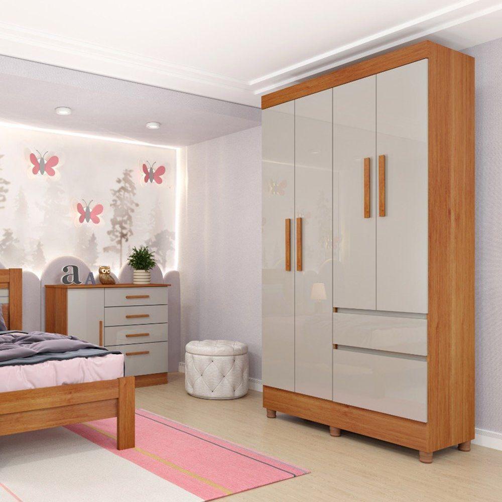 Guarda Roupa Solteiro Com Pés 4 Portas 2 Gavetas - Oregon-cinamomo-off White - Tcil Móveis - 1