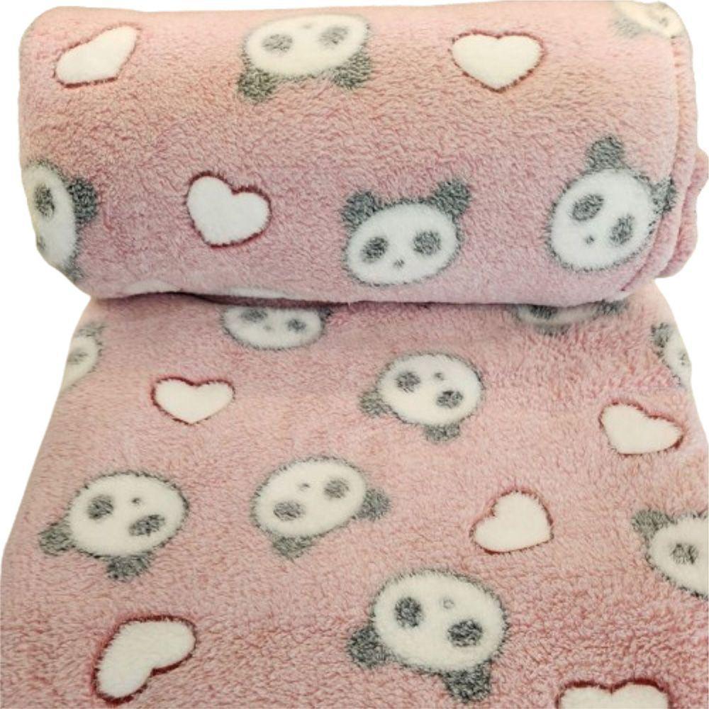 Cobertor Manta Solteiro Fofinha 2,20 X 1,50 - Ursa Rosa - 100% Poliéster - 6