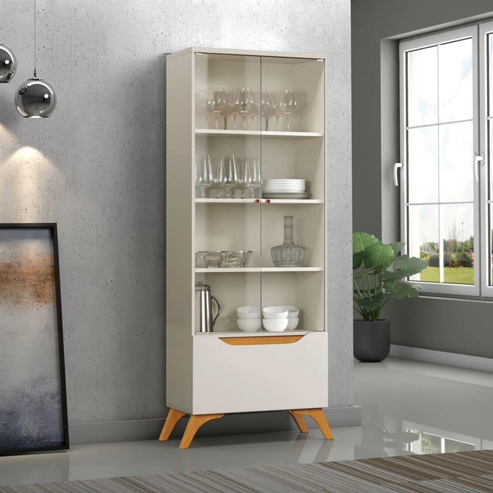 Cristaleira 2 Portas De Vidro E 1 Gaveta - Atenas-off White - Mavau Móveis - 1