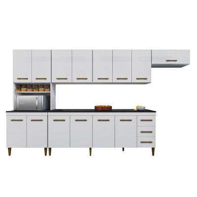 Cozinha Completa Atenas 14 Portas 3 Gavetas em MDF 342.5cm Branco com Pés Reguláveis