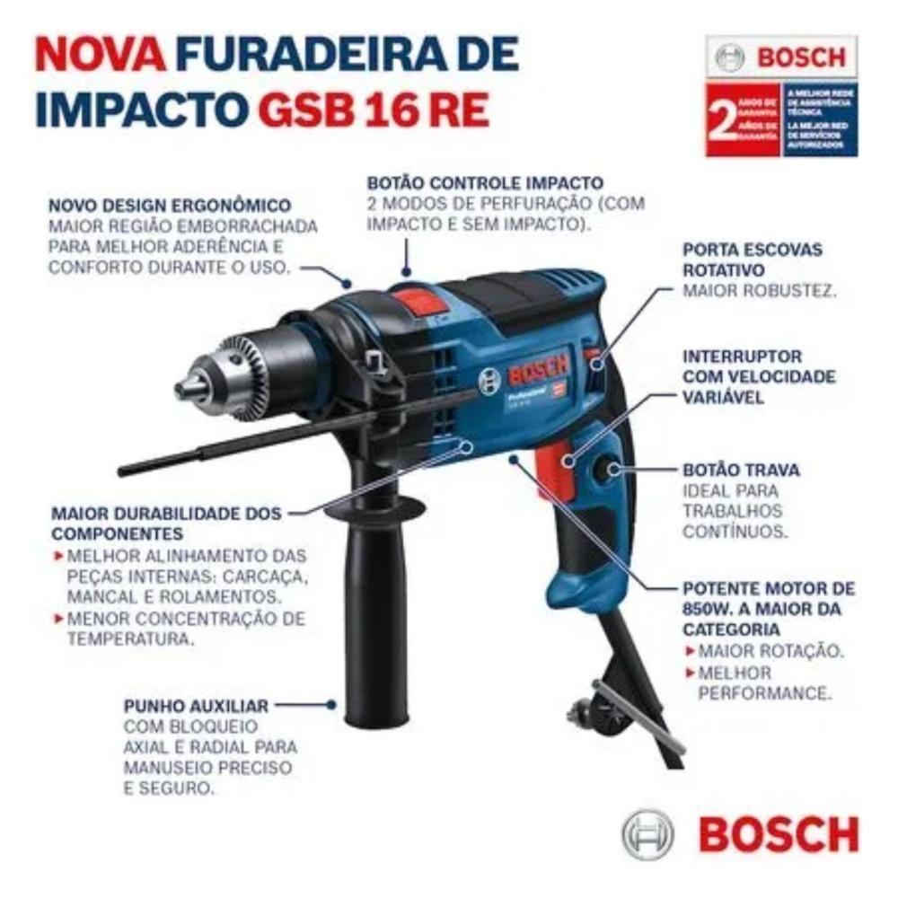 Furadeira De Impacto 1/2 Bosch Gsb 13 Re 750 Watts 127v - 3