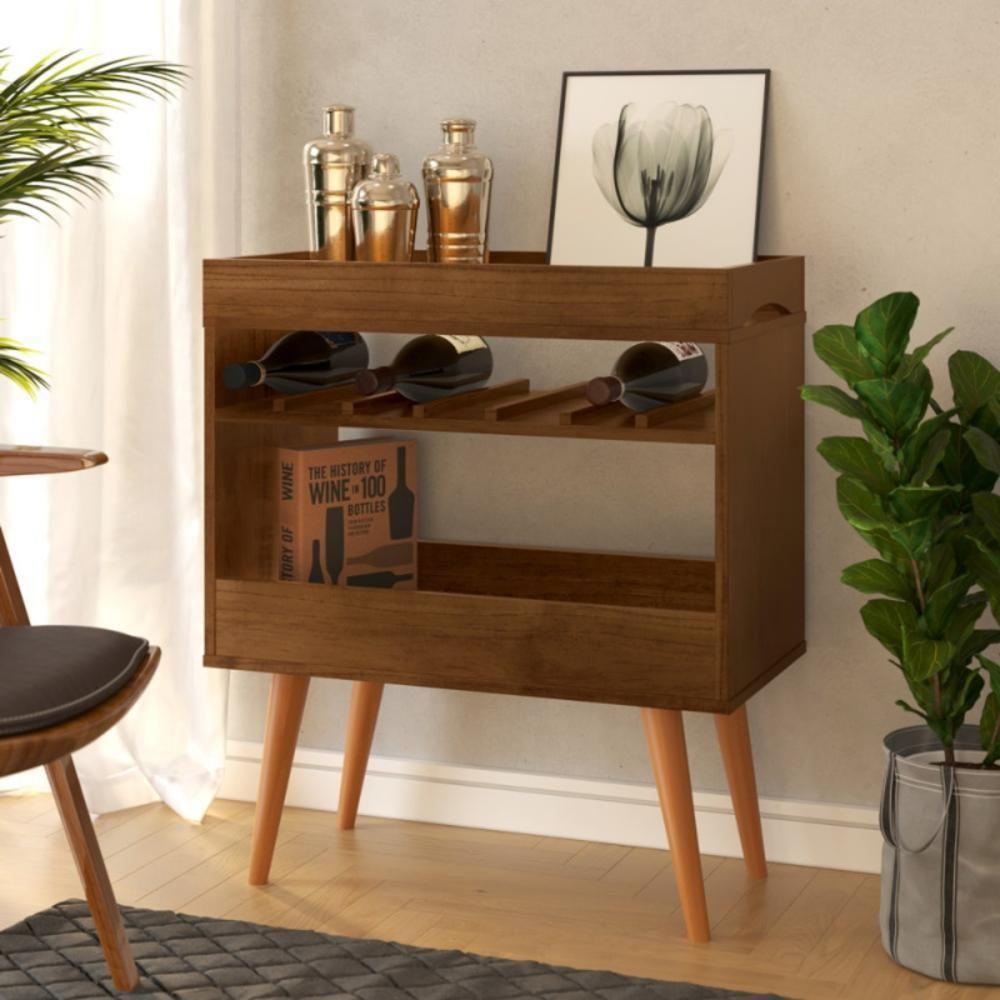 Aparador Café Brisa Adega Suporte Para Taças E Vinhos C/ Pés Em Madeira Pinus Canela - 1