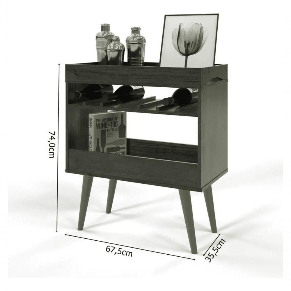 Aparador Café Brisa Adega Suporte Para Taças E Vinhos C/ Pés Em Madeira Pinus Canela - 3