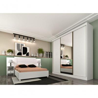 Guarda Roupa Casal Dacar-Neve 3 Portas de Correr 4 Gavetas Neve MDP