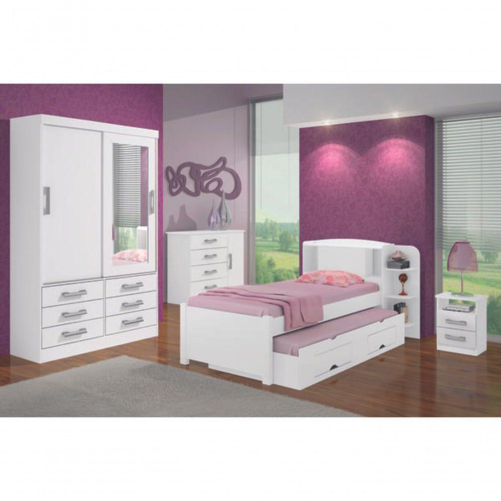 Guarda Roupa Solteiro Com Espelho 2 Portas 6 Gavetas - Meridian -branco - Móveis D'doro - 1