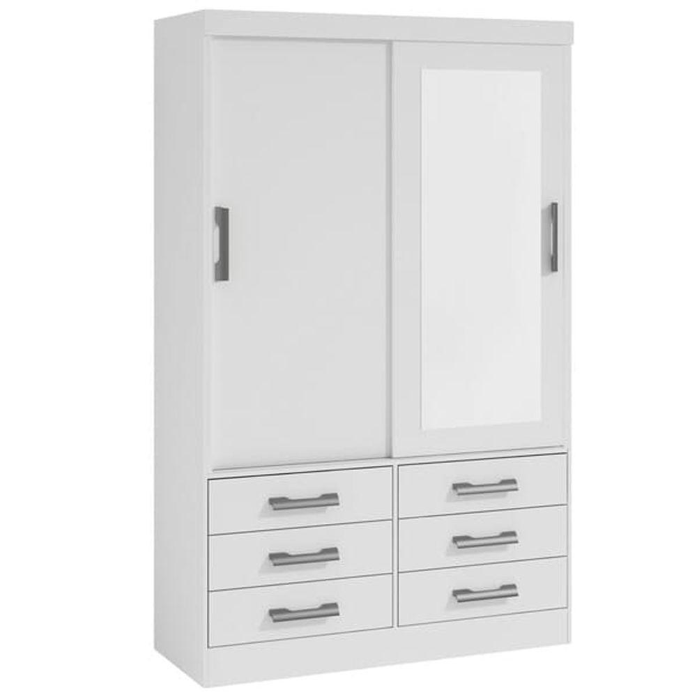 Guarda Roupa Solteiro Com Espelho 2 Portas 6 Gavetas - Meridian -branco - Móveis D'doro - 2