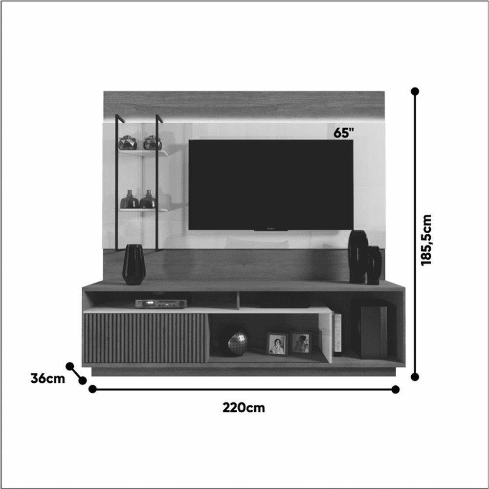Home Para Sala De Tv Moderno Com Led - Ravena-naturale-off White - Mavau Móveis - 3