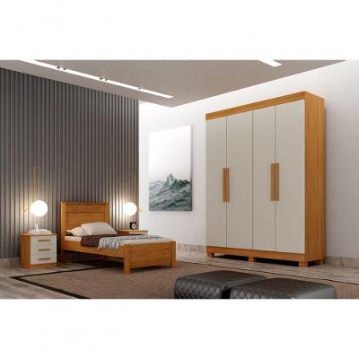 Guarda Roupa Solteiro Canadá 4 Portas 2 Gavetas cinamomo-off White MDF Leifer Móveis