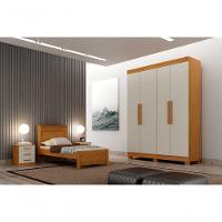 Guarda Roupa Solteiro 4 Portas 2 Gavetas - Canadá-cinamomo-off White - Leifer Móveis - 1