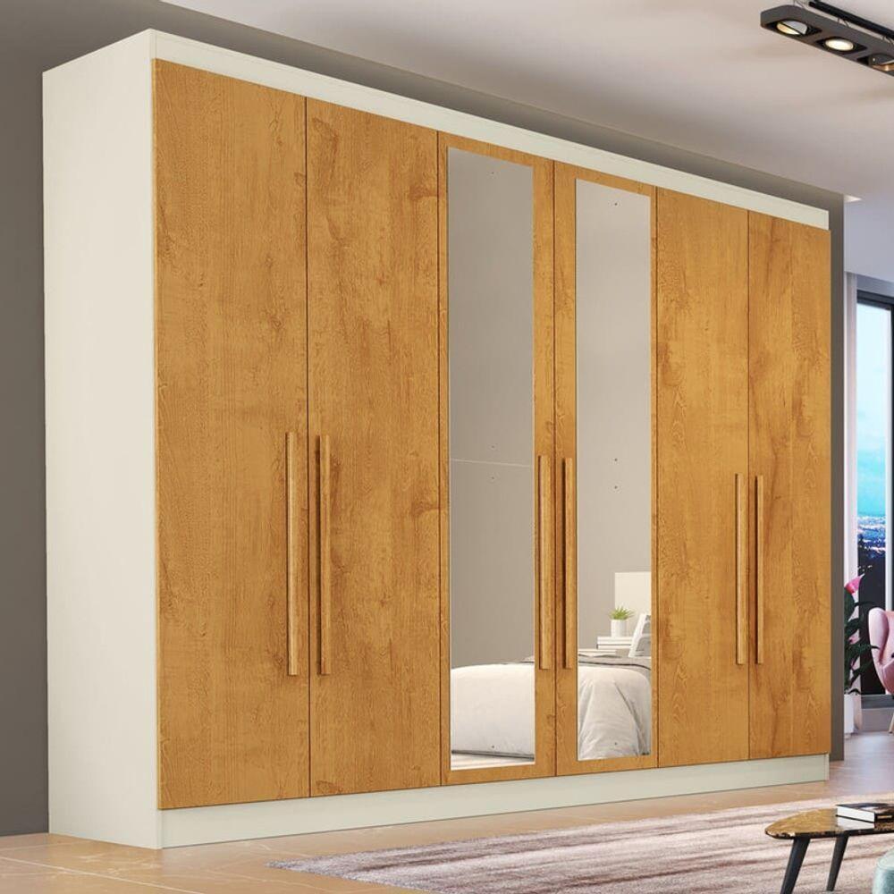 Guarda Roupa Casal Com Espelho 6 Portas 4 Gavetas - Oslo-off White-peroba - Made Marcs - 1