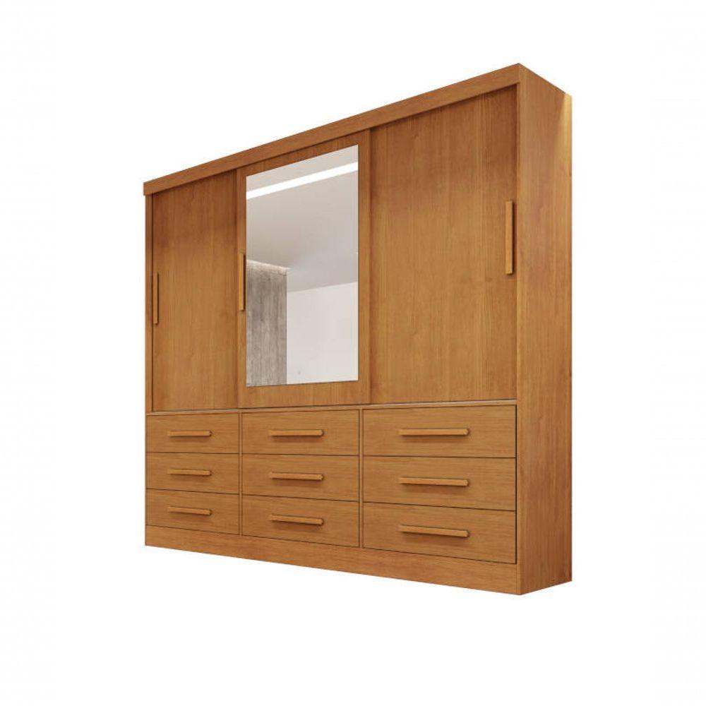 Guarda-roupa Casal 3 Portas Espelho 9 Gavetas 2,11m - Turim-nature - Bianchi Móveis - 1