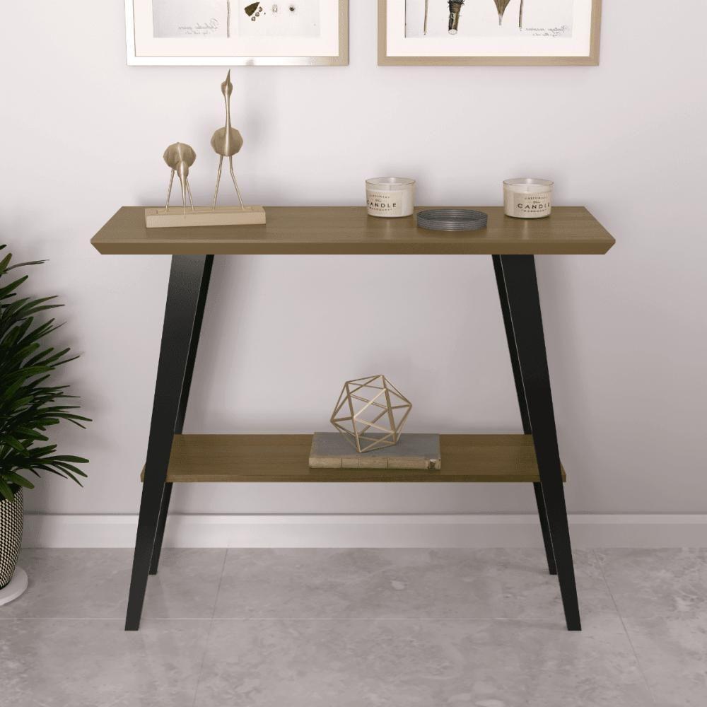 Aparador Caio 90x30 Tampo Mdf 30mm Pé Em Madeira Freijó/pés Preto - 1