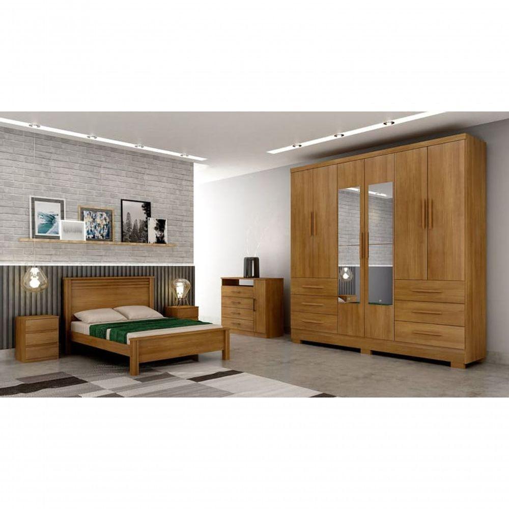 Guarda Roupa Solteiro Com Espelho Com Pés 6 Portas 6 Gavetas - Encant-cumaru - Móveis Novo Horizonte - 1