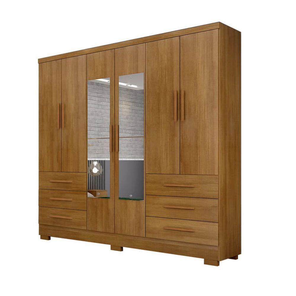 Guarda Roupa Solteiro Com Espelho Com Pés 6 Portas 6 Gavetas - Encant-cumaru - Móveis Novo Horizonte - 2