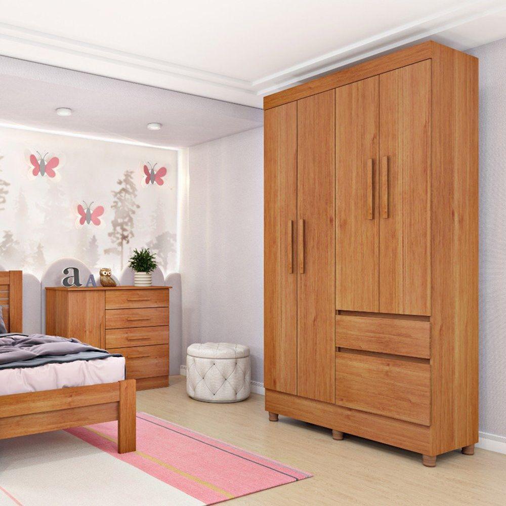 Guarda Roupa Solteiro Com Pés 4 Portas 2 Gavetas - Oregon-cinamomo - Tcil Móveis - 1