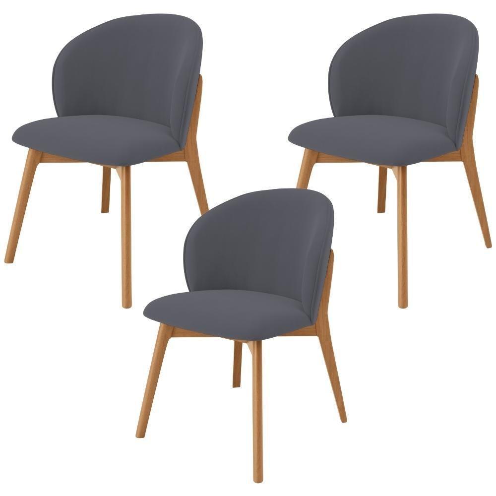 Kit 03 Cadeiras De Jantar E Estar Living Estofada Mia L02 Suede Cinza - Lyam Decor - 1